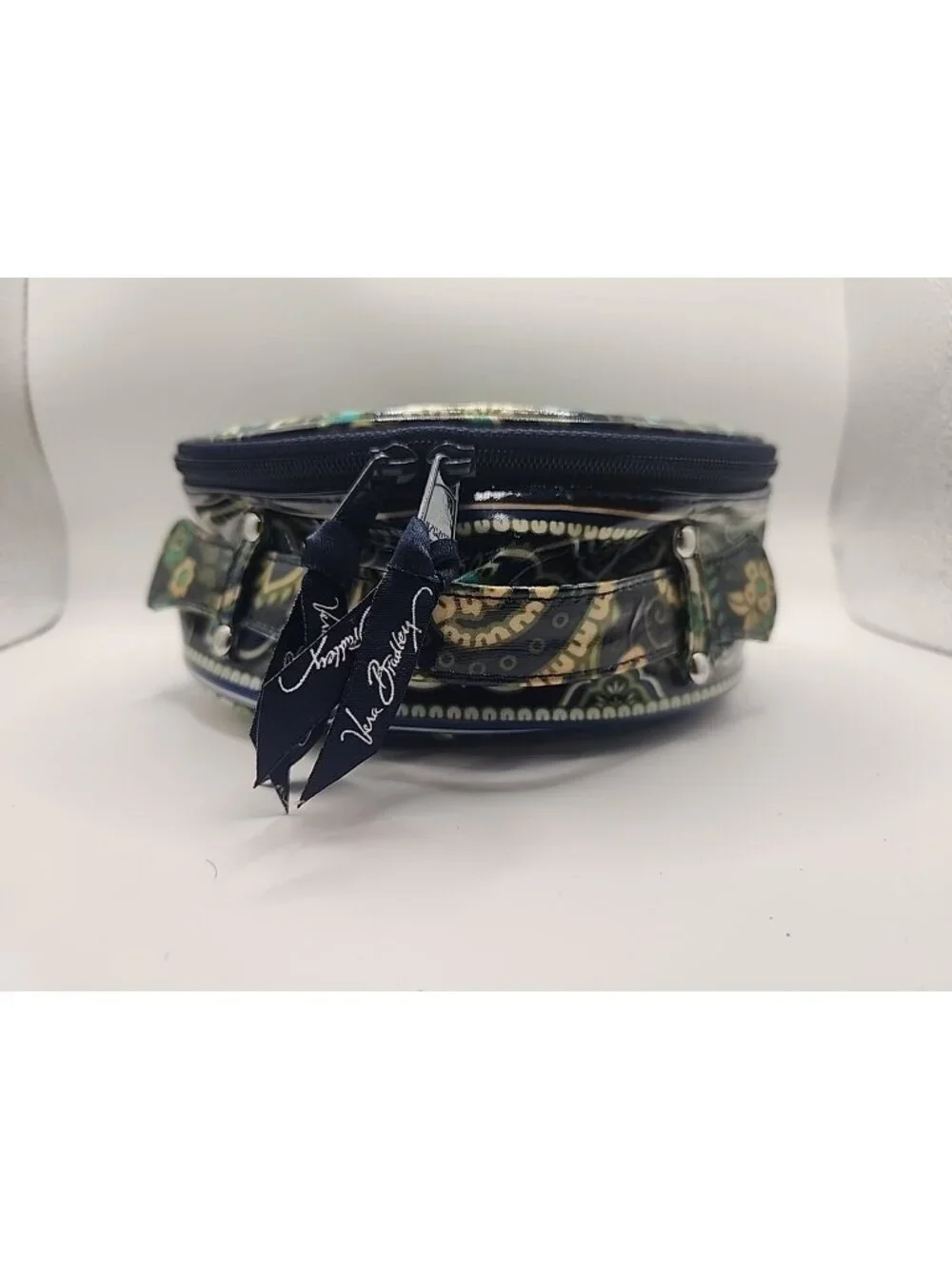 VERA BRADLEY Round Vinyl Makeup Bag Blue, Aqua & Green.
